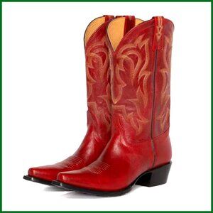 Vintage Western Cowboy Boots Pointed Toe Mid Calf Knee High Chic Retro